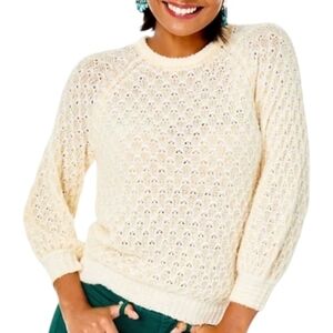 NWT Lilly Pulitzer Corabelle Crewneck Honeycomb Knit Sweater Coconut Cream XS